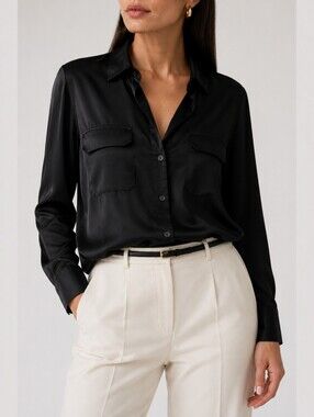 Equipment Femme Signature 100% Silk Button Up Blouse Black Classic Minimalist S